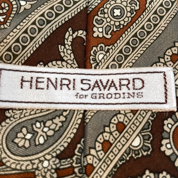 100% silk hand made tie made in Spain, brown and grey patterned stripes - Picture 5 of 7